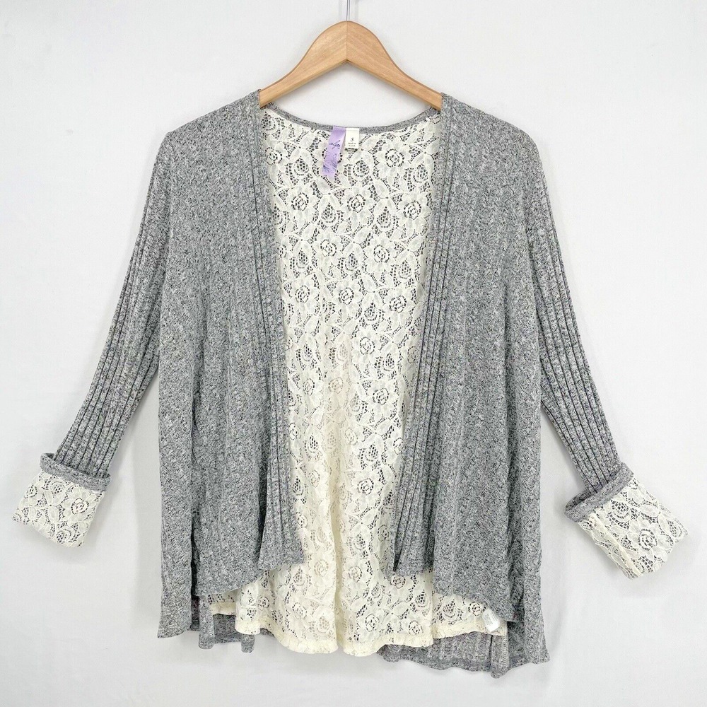 Alya Francesca's Gray Beige Cardigan Lace Cottagecore Sweater Size S‎ Split Back